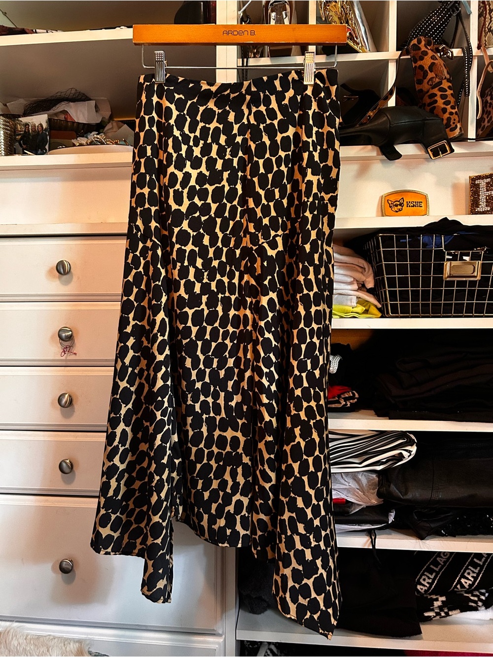 Who What Wear Black and Tan Asymmetrical Animal-Print Midi Skirt